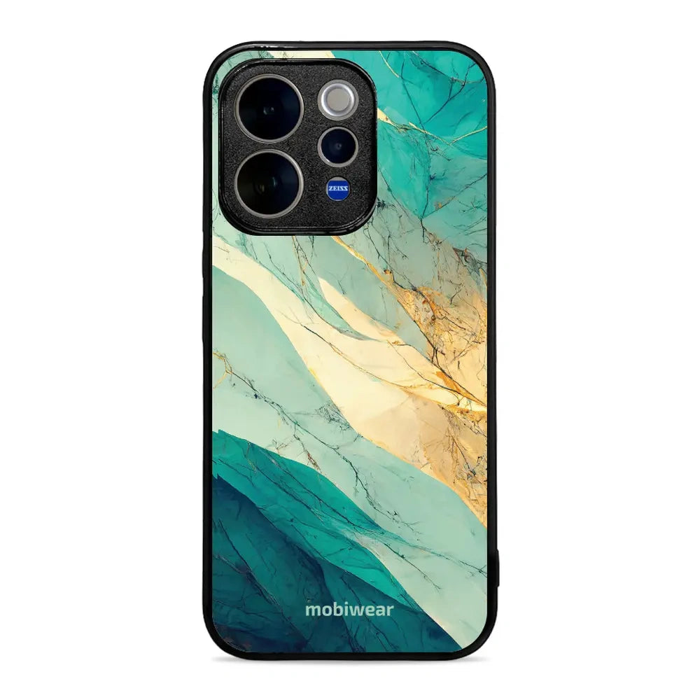 Handyhülle für Vivo V70 5G, Mobiwear Glossy Case, Türkis-Marmor