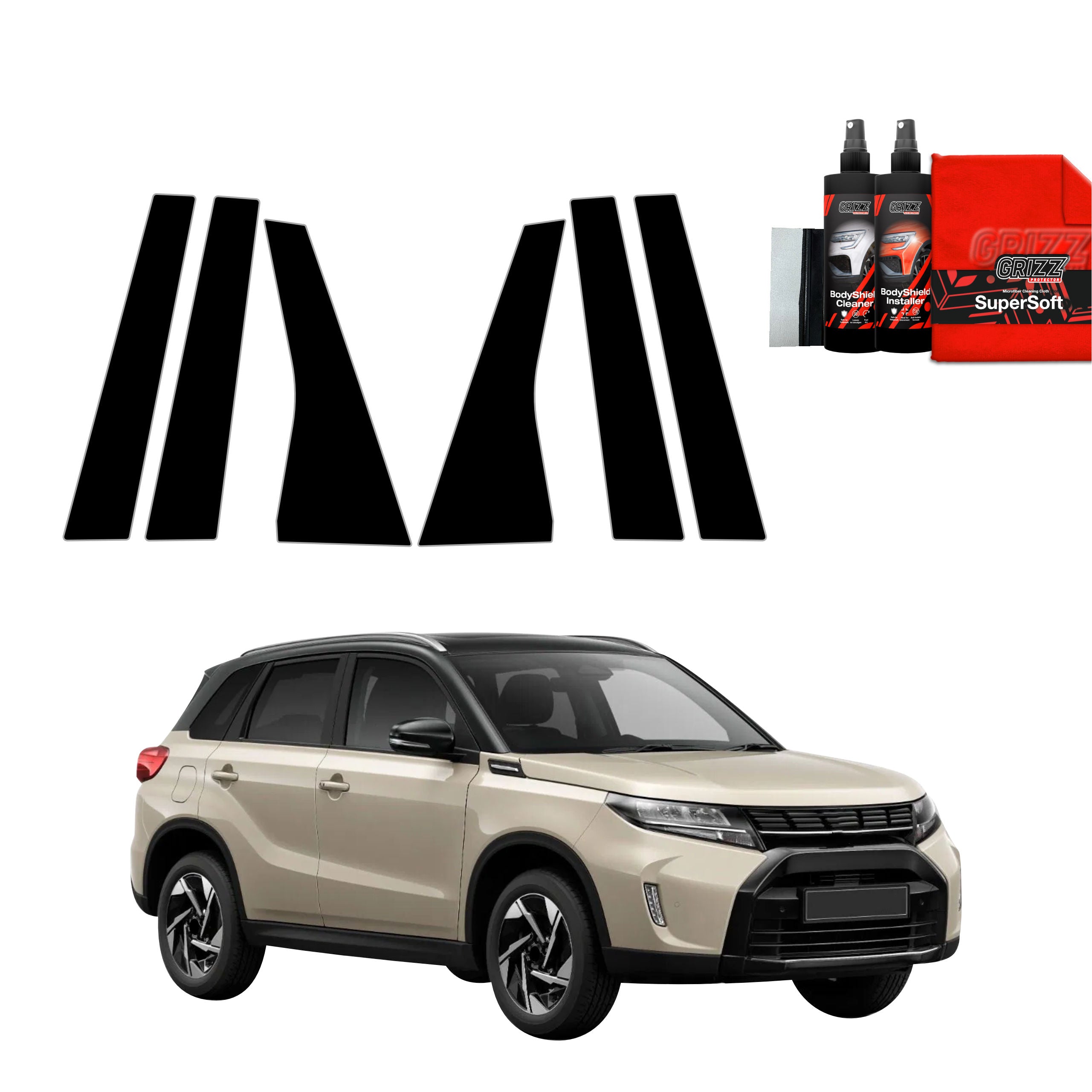 6in1 Schwarze Grizz Protector schutzfolie für B-C-Säule - Suzuki Vitara Facelift (2024-2026)