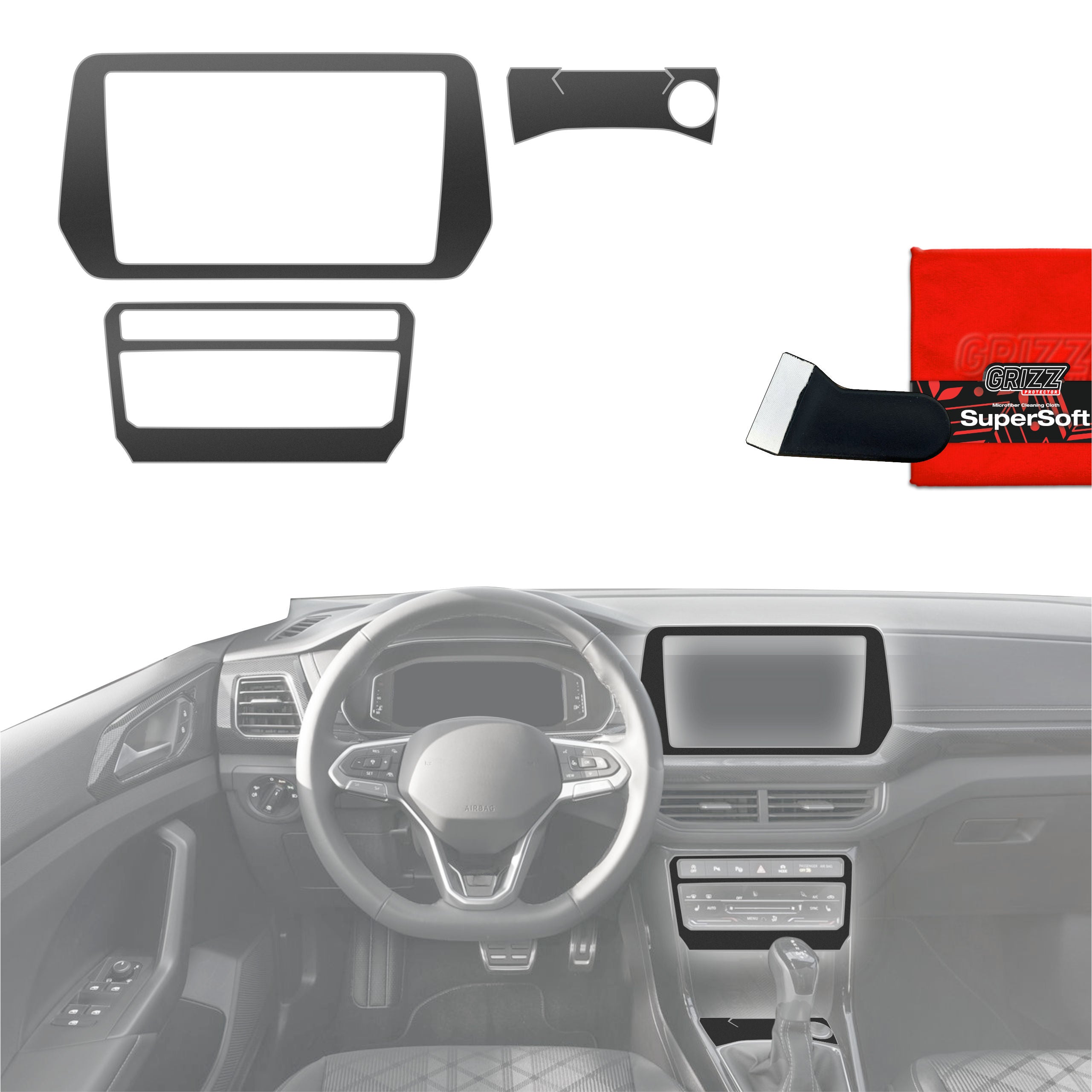 3in1 Schutzfolien Grizz Protector für Mittelkonsole - Volkswagen T-Cross (2025-2026) Schwarz Matt Antifingerprint