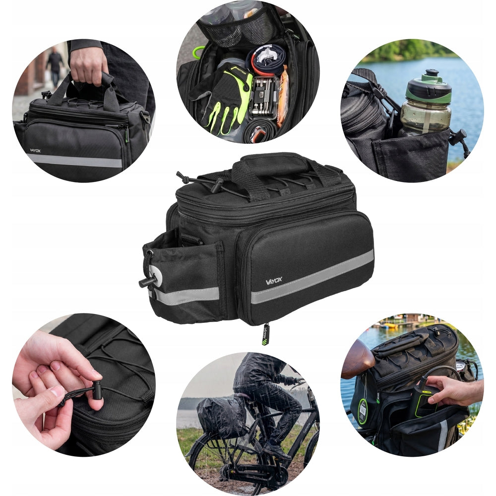 Fahrradtasche für den Gepäckträger mit Seitentaschen, Vayox VA0449 10 - 29L, Schwarz