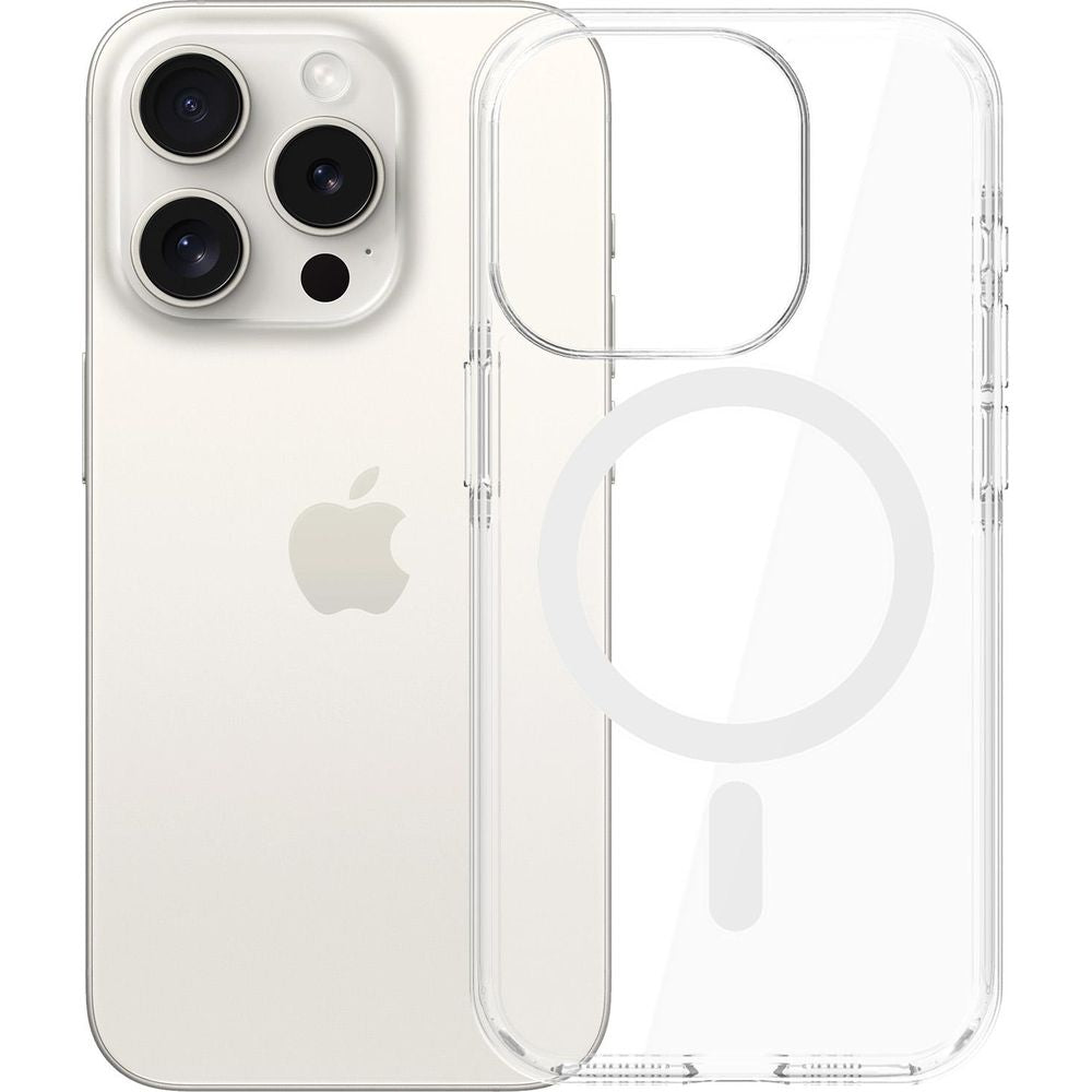 Handyhülle für iPhone 15 Pro, 3mk EverClear MagCase mit MagSafe, Transparent mit weißem Magneten
