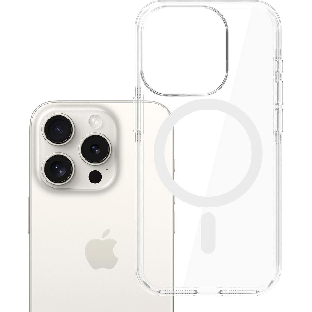 Handyhülle für iPhone 15 Pro, 3mk EverClear MagCase mit MagSafe, Transparent mit weißem Magneten