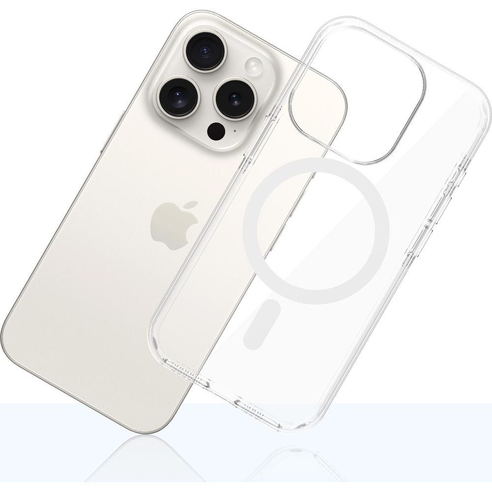 Handyhülle für iPhone 15 Pro, 3mk EverClear MagCase mit MagSafe, Transparent mit weißem Magneten