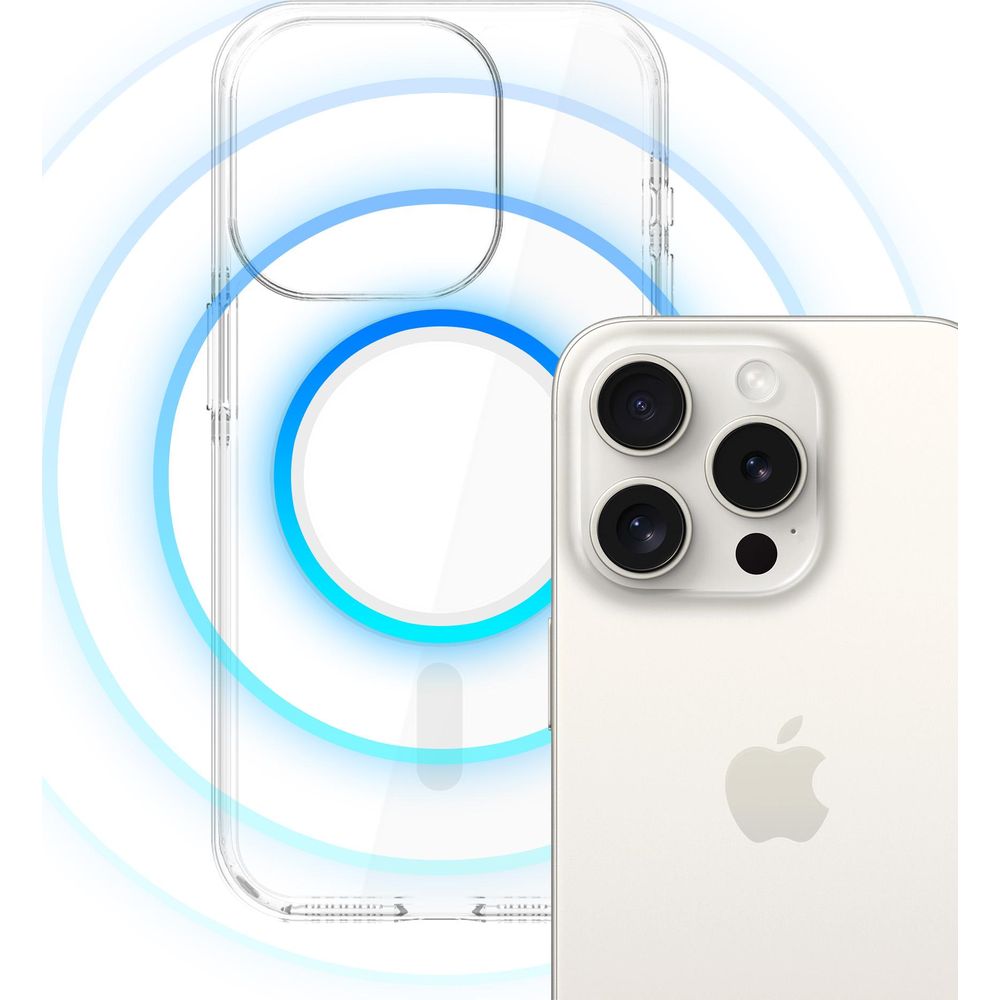 Handyhülle für iPhone 15 Pro, 3mk EverClear MagCase mit MagSafe, Transparent mit weißem Magneten