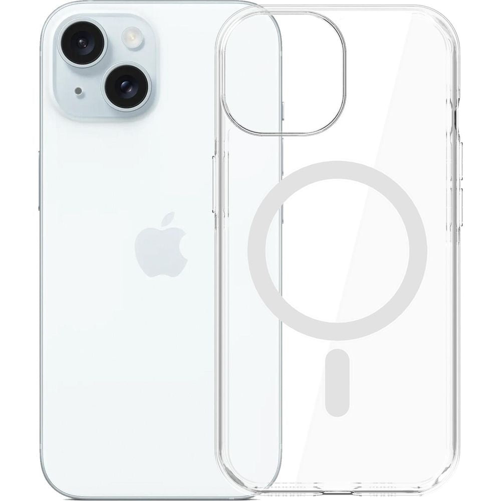 Handyhülle für iPhone 15, 3mk EverClear MagCase mit MagSafe, Transparent mit weißem Magneten