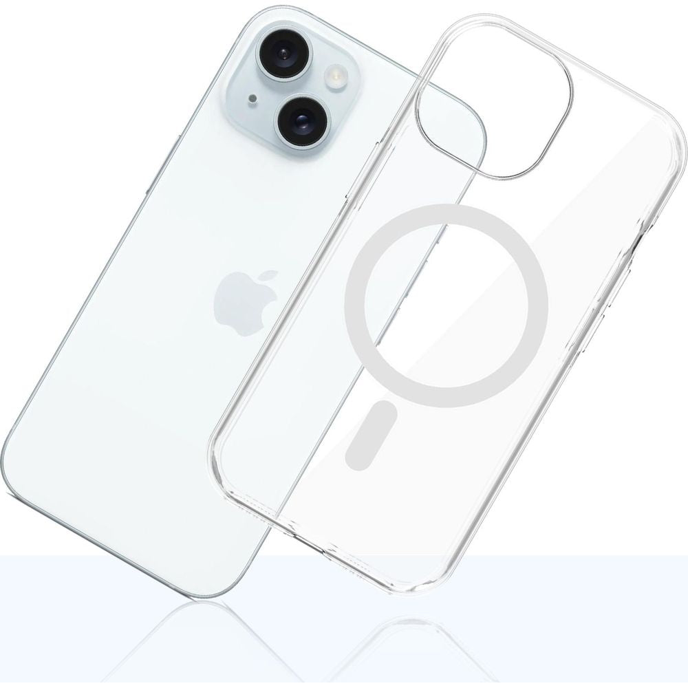 Handyhülle für iPhone 15, 3mk EverClear MagCase mit MagSafe, Transparent mit weißem Magneten