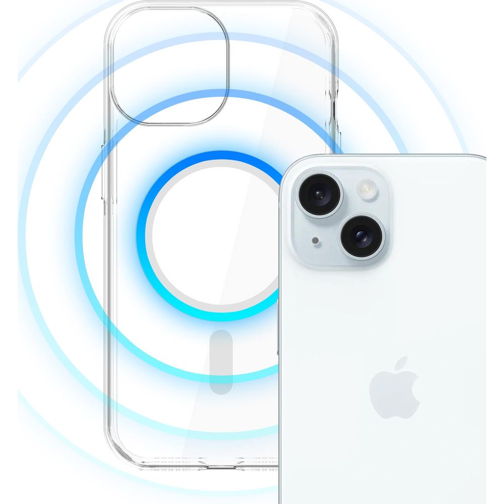 Handyhülle für iPhone 15, 3mk EverClear MagCase mit MagSafe, Transparent mit weißem Magneten