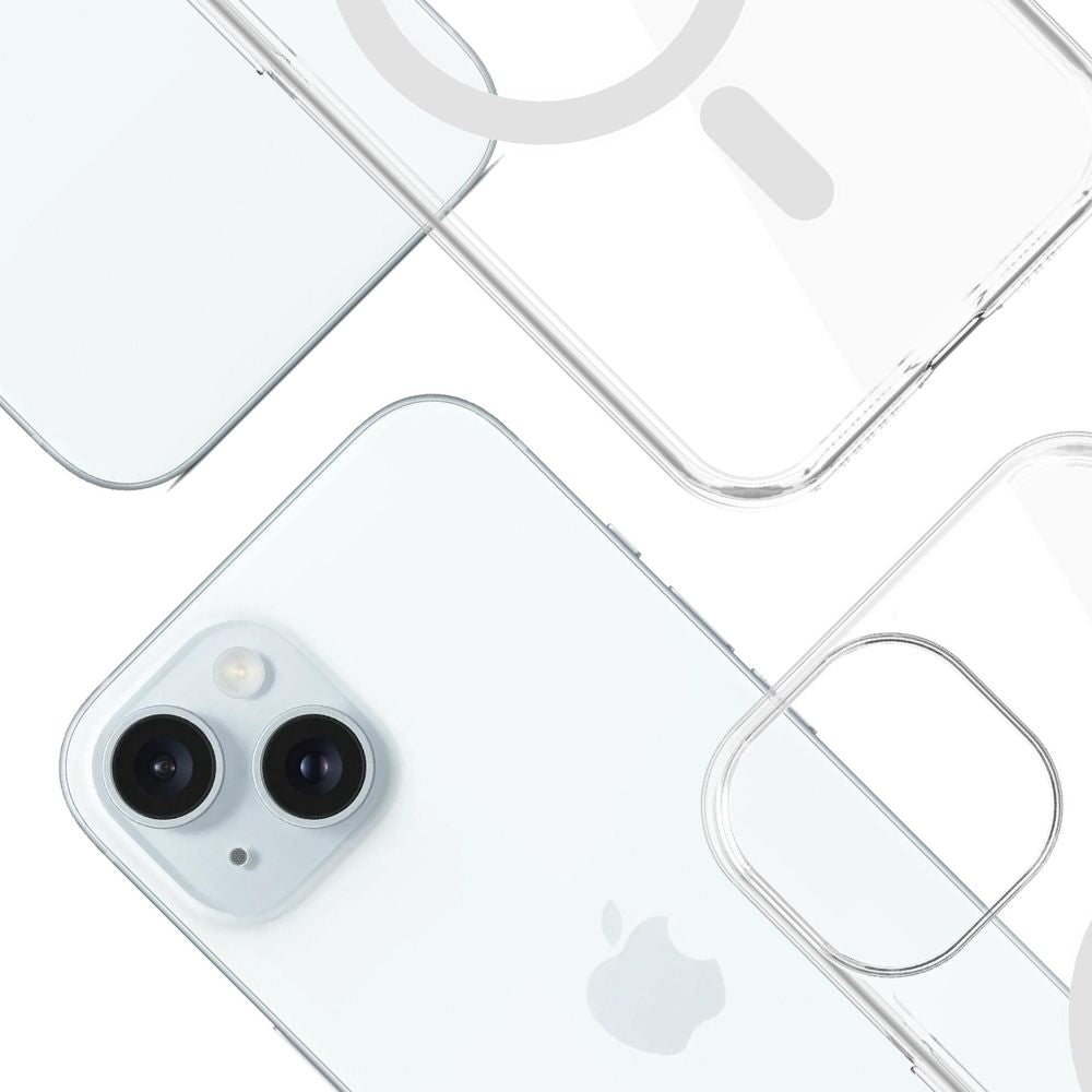 Handyhülle für iPhone 15, 3mk EverClear MagCase mit MagSafe, Transparent mit weißem Magneten