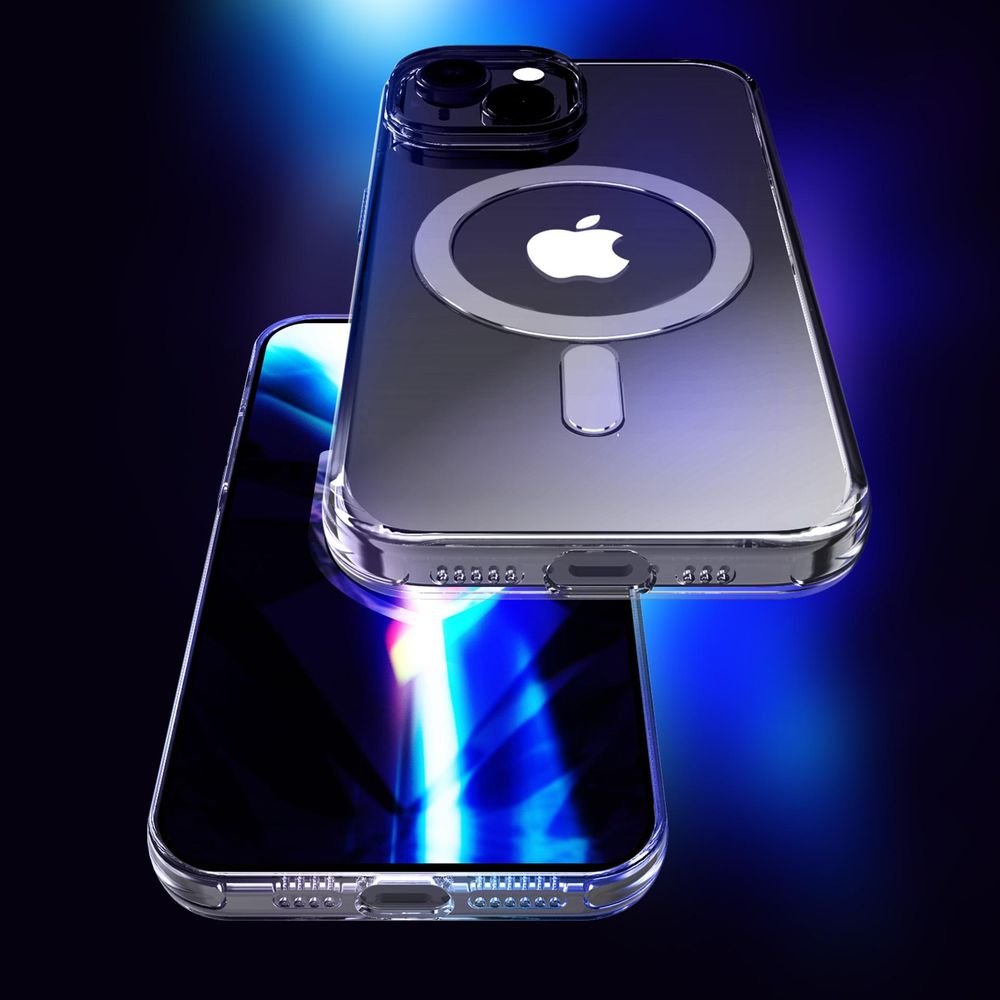 Handyhülle für iPhone 15, 3mk EverClear MagCase mit MagSafe, Transparent mit weißem Magneten