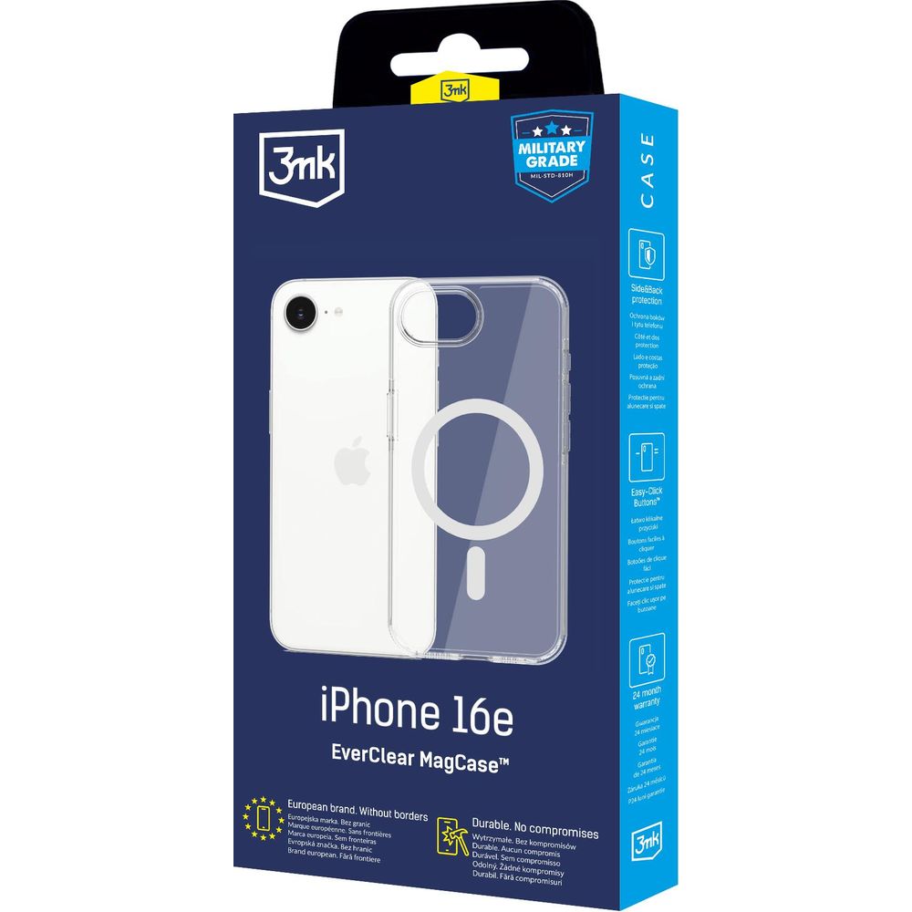 Handyhülle für iPhone 16e, 3mk EverClear MagCase mit MagSafe, Transparent mit weißem Magneten