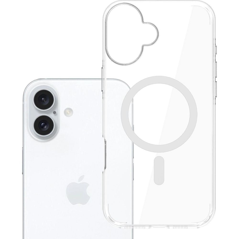 Handyhülle für iPhone 16, 3mk EverClear MagCase mit MagSafe, Transparent mit weißem Magneten