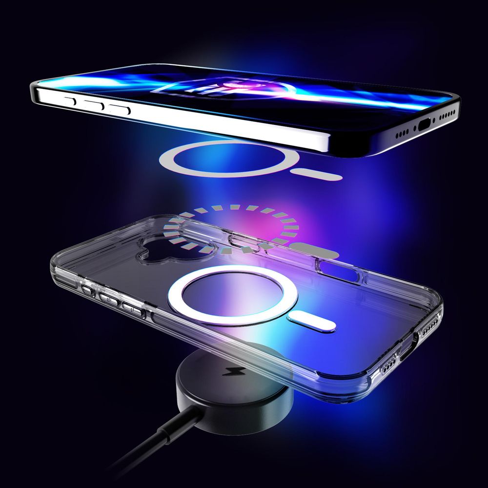 Handyhülle für iPhone 16, 3mk EverClear MagCase mit MagSafe, Transparent mit weißem Magneten