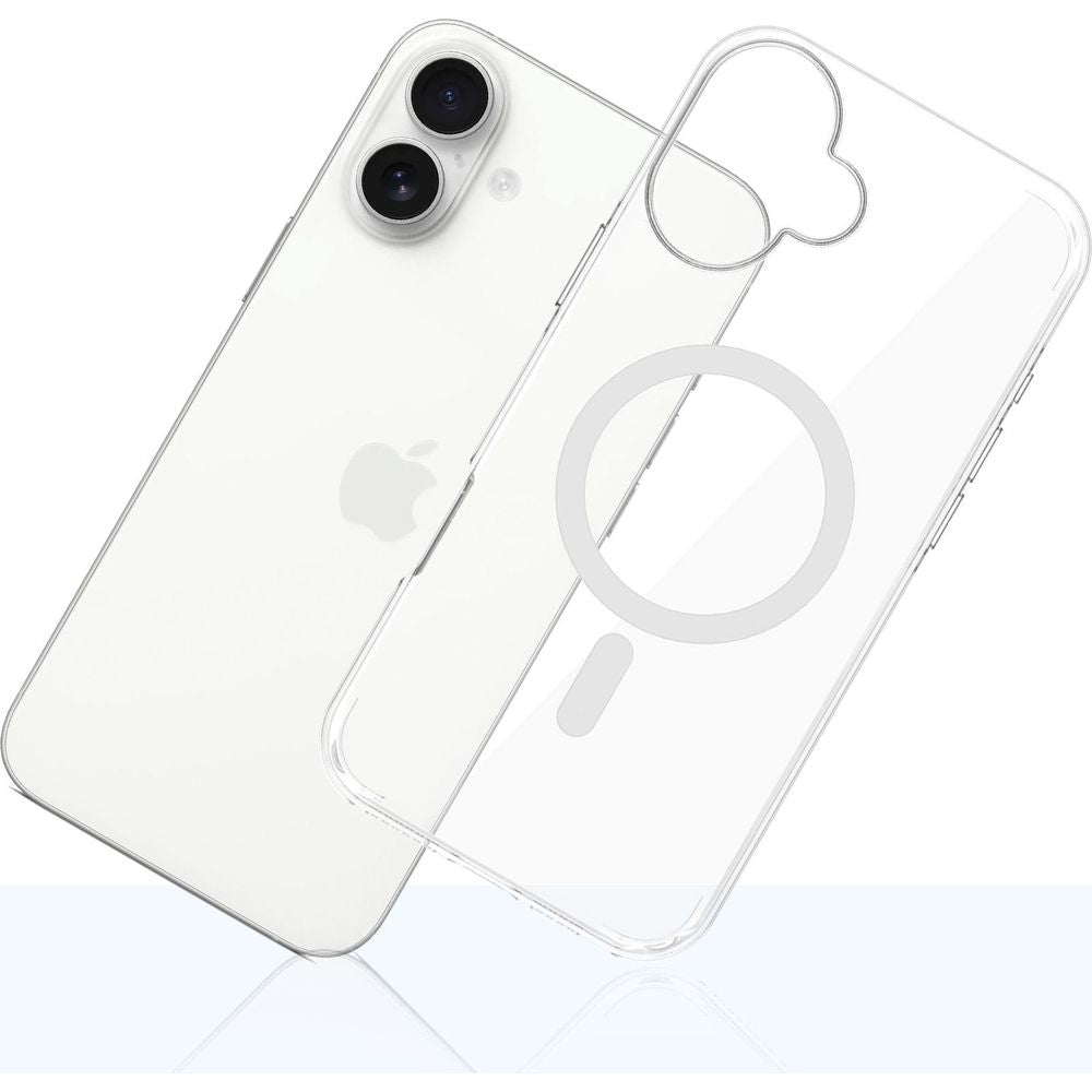 Handyhülle für iPhone 16 Plus, 3mk EverClear MagCase mit MagSafe, Transparent mit weißem Magneten