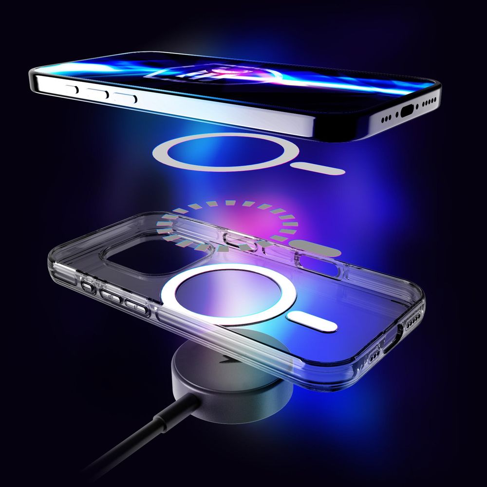 Handyhülle für iPhone 16 Pro, 3mk EverClear MagCase mit MagSafe, Transparent mit weißem Magneten