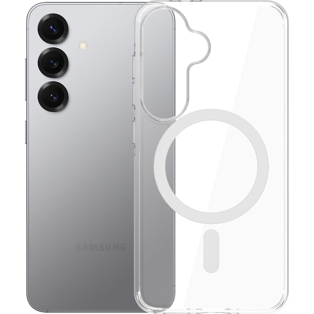 Handyhülle für Galaxy S25, 3mk EverClear MagCase mit MagSafe, Transparent mit weißem Magneten