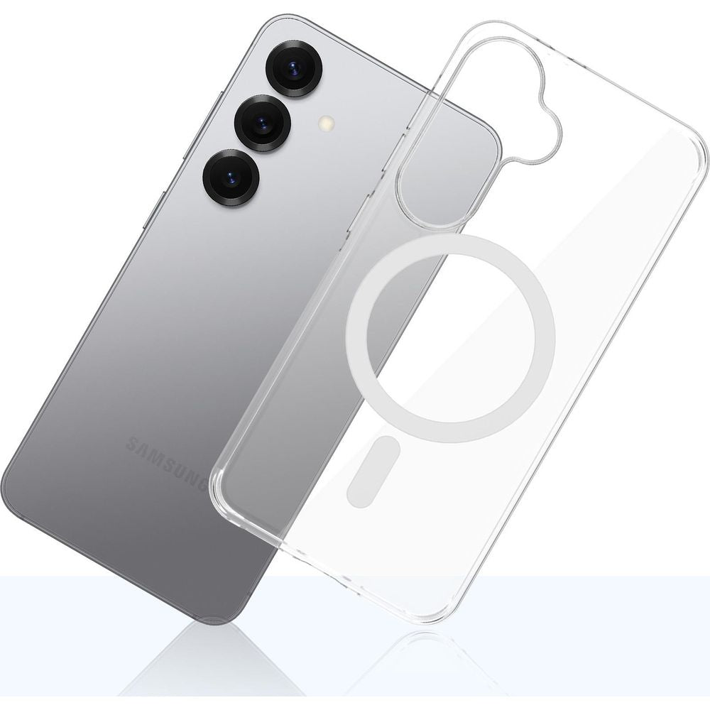 Handyhülle für Galaxy S25, 3mk EverClear MagCase mit MagSafe, Transparent mit weißem Magneten