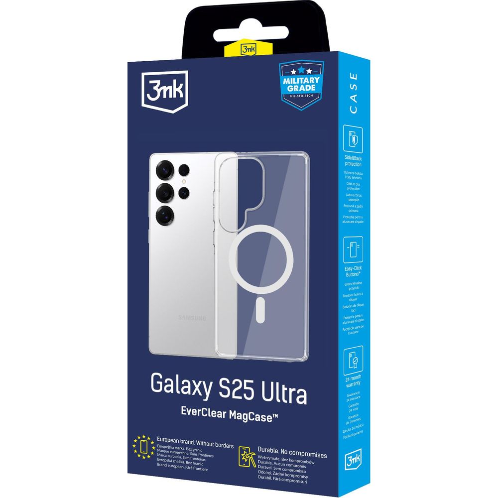 Handyhülle für Galaxy S25 Ultra, 3mk EverClear MagCase mit MagSafe, Transparent mit weißem Magneten