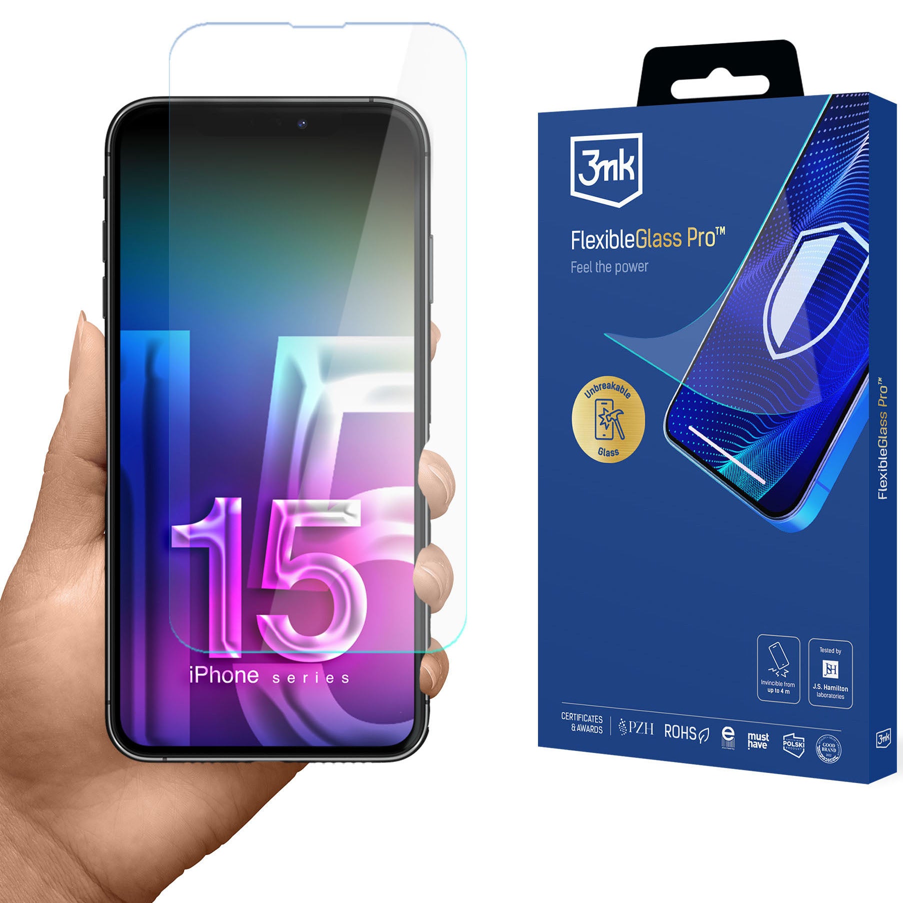 Hybridglas für iPhone 15 Pro Max, 3mk FlexibleGlass Pro