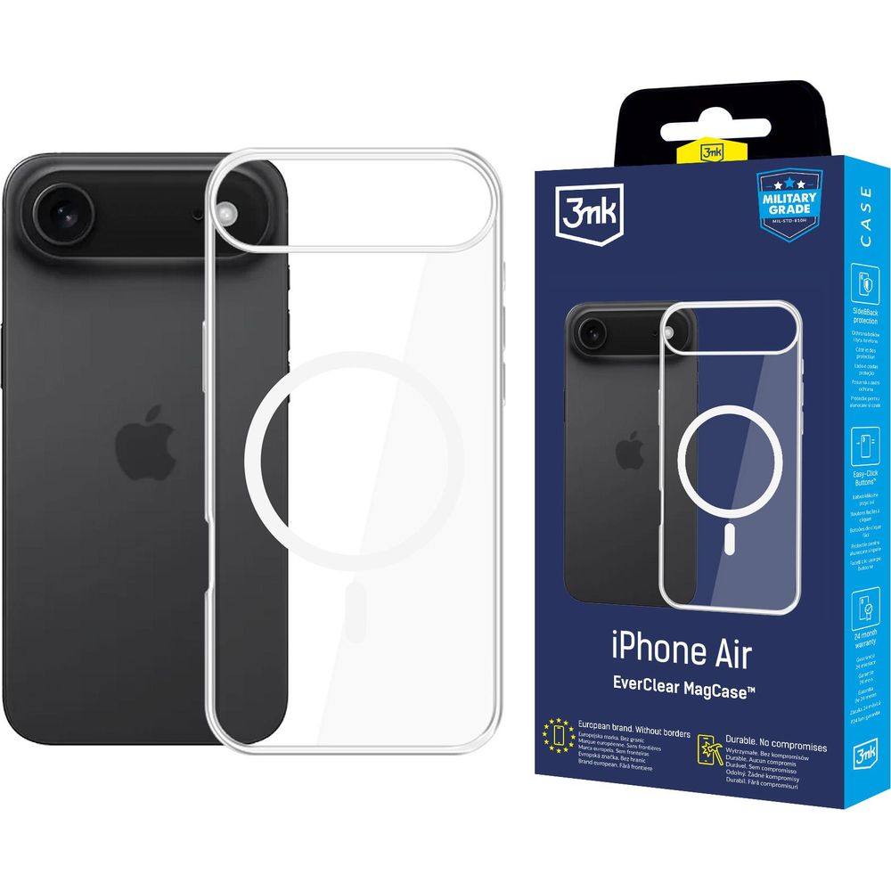 Handyhülle für iPhone Air, 3mk EverClear MagCase mit MagSafe, Transparent mit weißem Magneten
