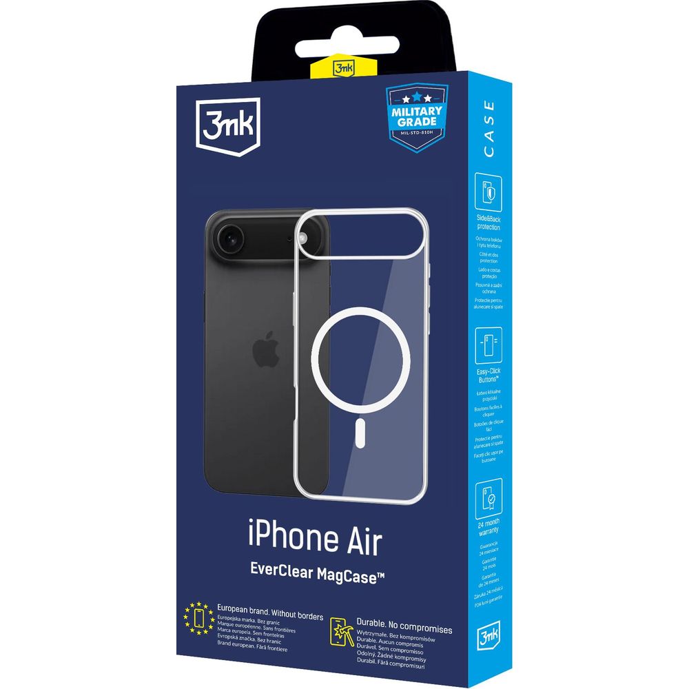 Handyhülle für iPhone Air, 3mk EverClear MagCase mit MagSafe, Transparent mit weißem Magneten