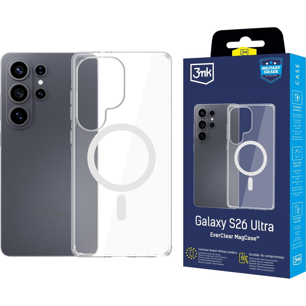 Handyhülle für Galaxy S26 Ultra, 3mk EverClear MagCase mit MagSafe, Transparent mit weißem Magneten