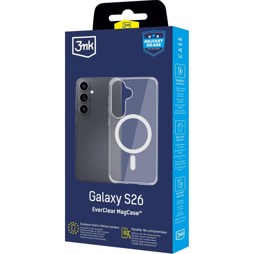 Handyhülle für Galaxy S26 Plus, 3mk EverClear MagCase mit MagSafe, Transparent mit weißem Magneten