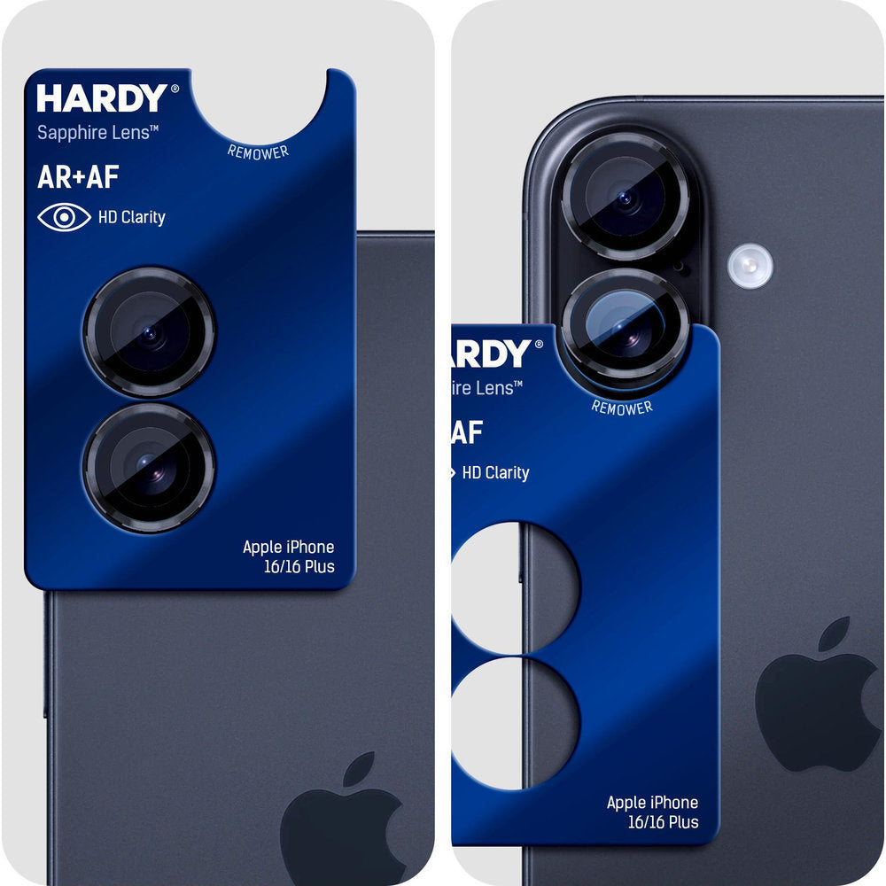 Saphirglas für die Kamera mit Applikator für Apple iPhone 17 / 16 Plus / 16, 3mk Hardy Sapphire Lens, Schwarz (8/9)