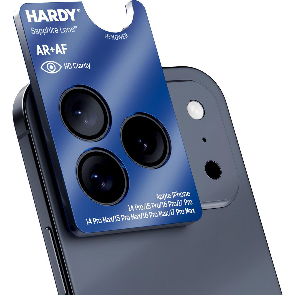 Saphirglas für die Kamera mit Applikator für Apple iPhone 17 Pro Max / 17 Pro / 16 Pro Max / 16 Pro / 15 Pro Max / 15 Pro / 14 Pro Max / 14 Pro, 3mk Hardy Sapphire Lens, Schwarz (1/9)
