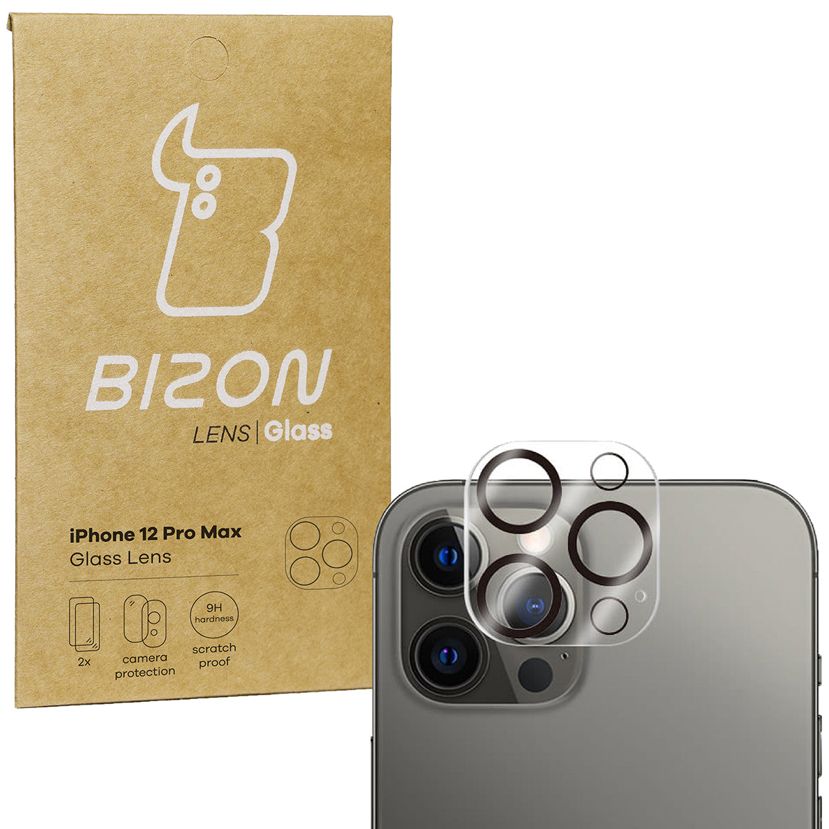 Gehärtetes Glas für die Kamera Bizon Glass Silk Lens für iPhone 12 Pro Max, 2 Stück