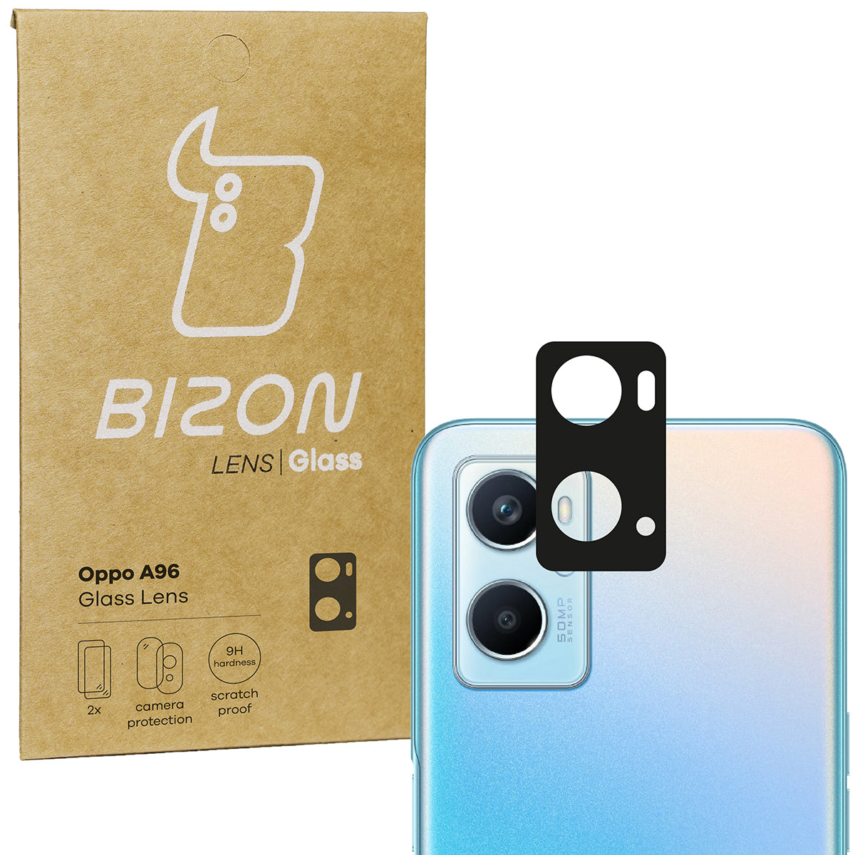 Gehärtetes Glas für die Kamera Bizon Glass Silk Lens für Oppo A96, 2 Stück