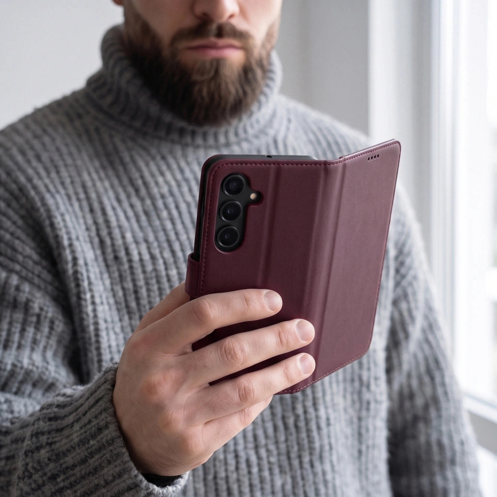 Handyhülle mit Klappe für Galaxy S26 FE, Tech-Protect Wallet, Burgunderrot (7/7)