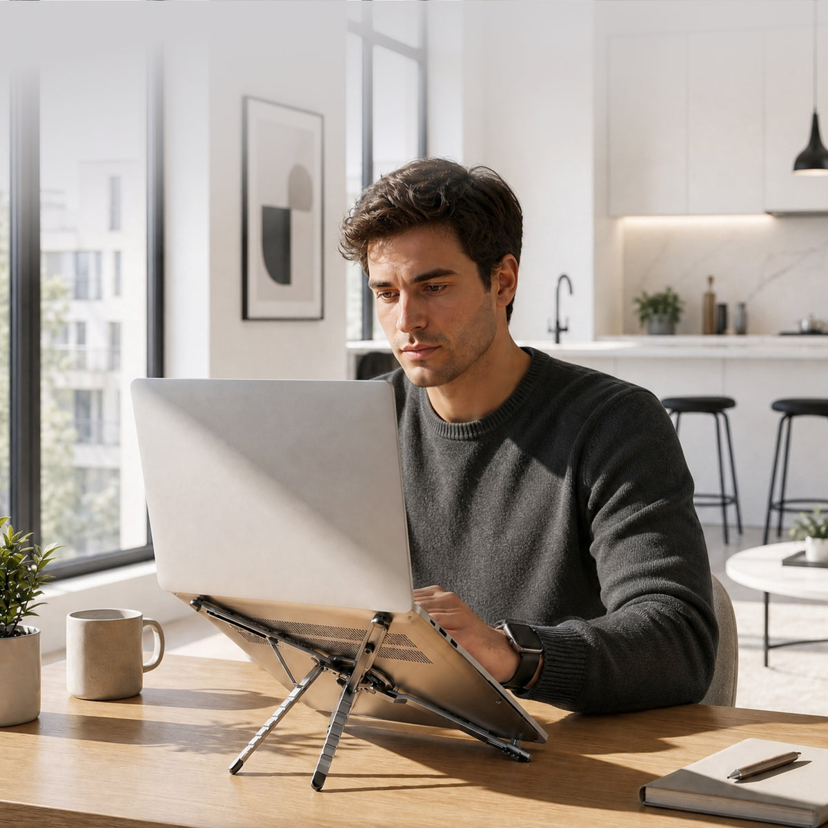 Laptopständer mit magnetischer Handyhalterung, Allity MS ABA-302, Grau