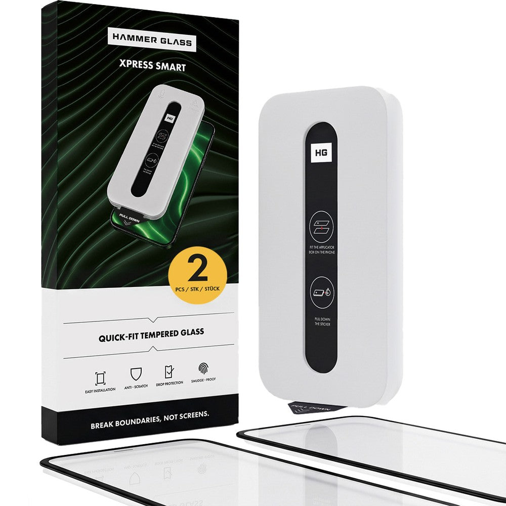 Panzerglas für Galaxy S26 Plus, Hammer Glass Xpress Smart 2-Pack, Schwarze Rahmen (1/6)