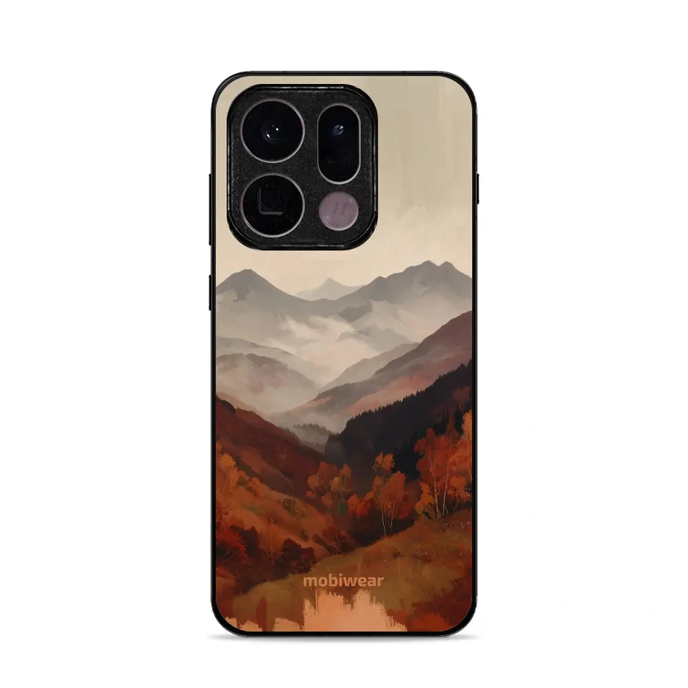 Handyhülle für OPPO Find X9, Mobiwear Glossy Case, Nebliges Tal in den Bergen