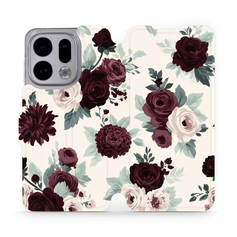 Handyhülle mit klappe für OPPO Find X9, Mobiwear Book, Rosen mit Salbei auf Creme
