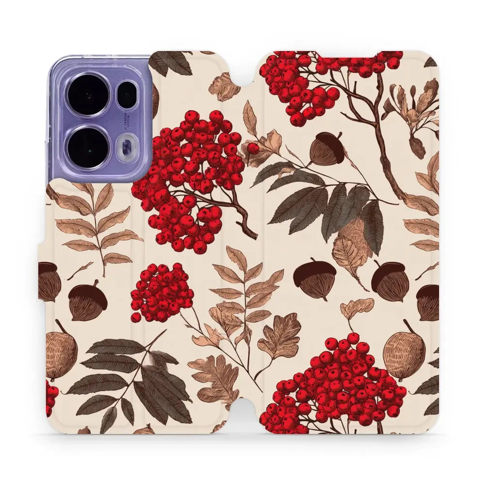 Handyhülle mit klappe für OPPO Reno13 Pro, Mobiwear Book, Vogelbeeren auf Ecru