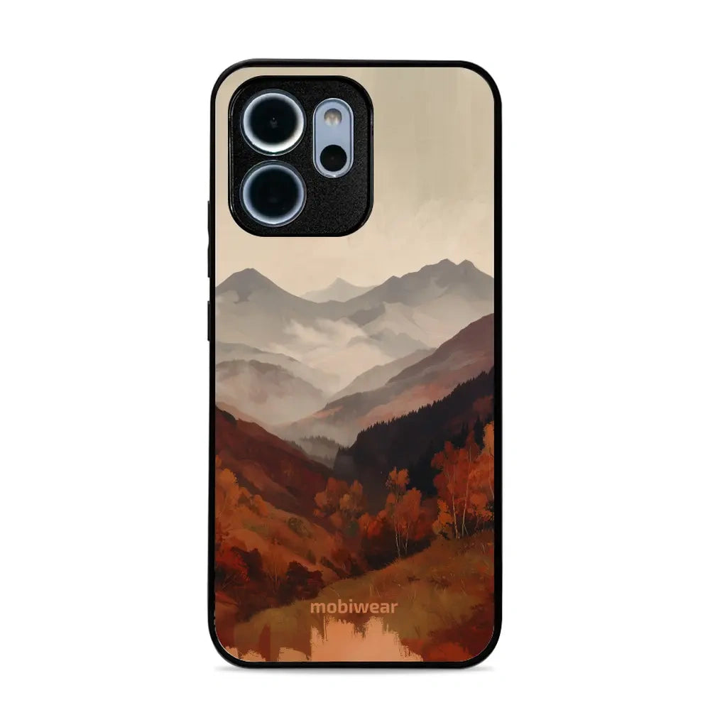 Handyhülle für OPPO Reno14 FS, Mobiwear Glossy Case, Nebliges Tal in den Bergen