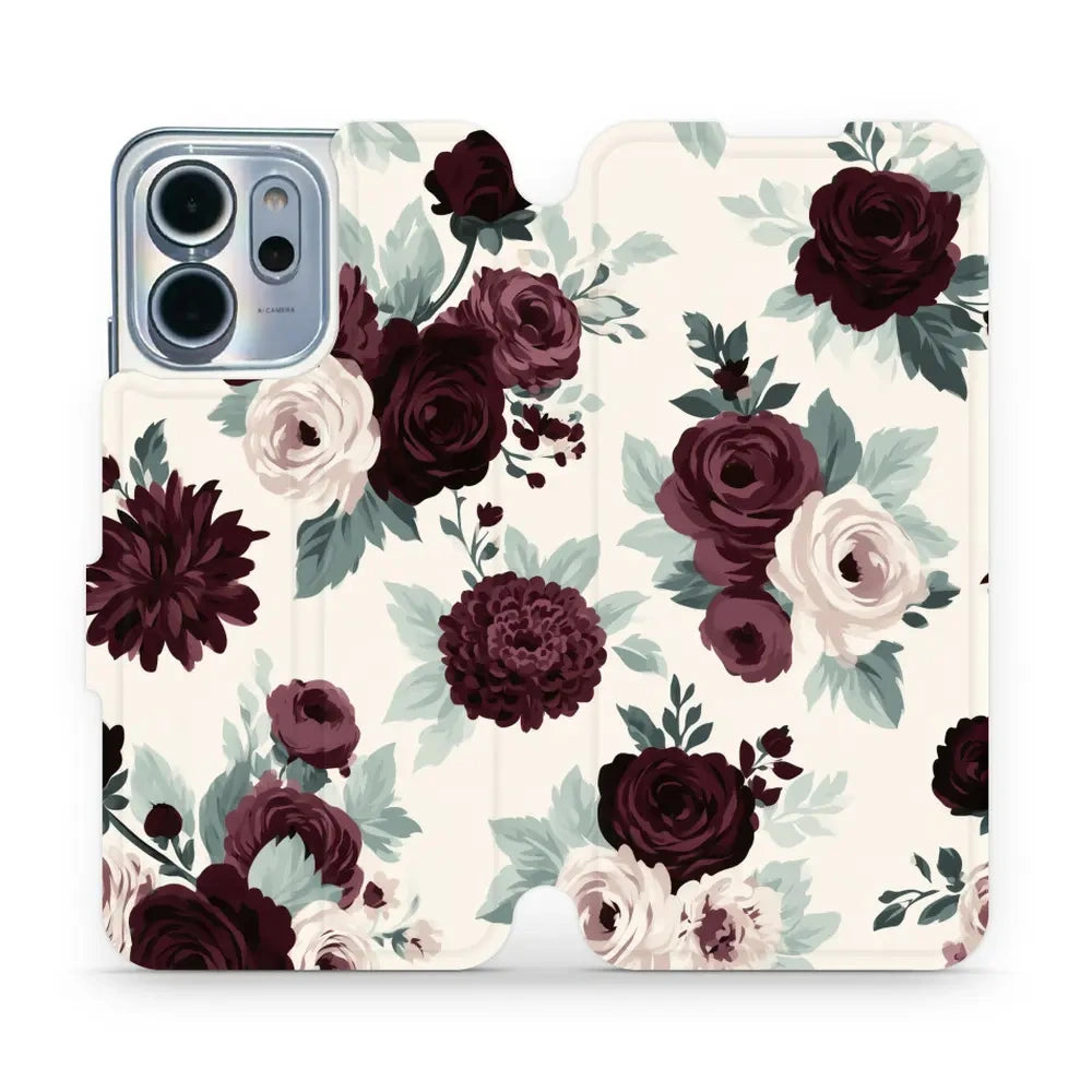 Handyhülle mit klappe für OPPO Reno14 FS, Mobiwear Book, Rosen mit Salbei auf Creme