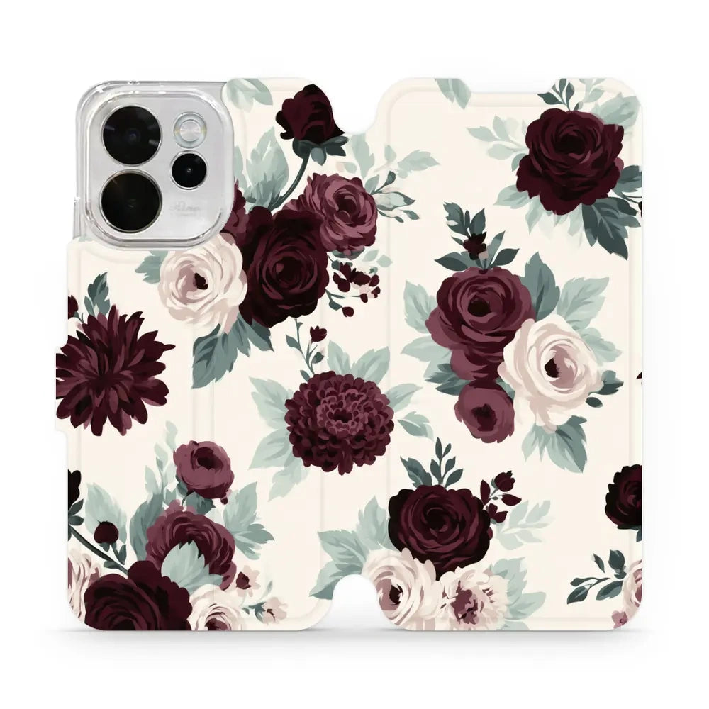 Handyhülle mit klappe für OPPO Reno15 F, Mobiwear Book, Rosen mit Salbei auf Creme