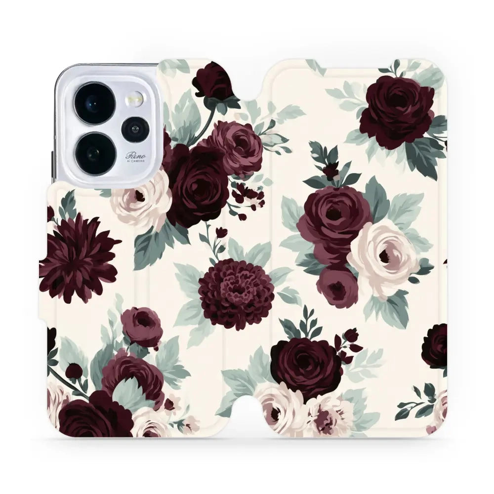 Handyhülle mit klappe für OPPO Reno15 Pro, Mobiwear Book, Rosen mit Salbei auf Creme