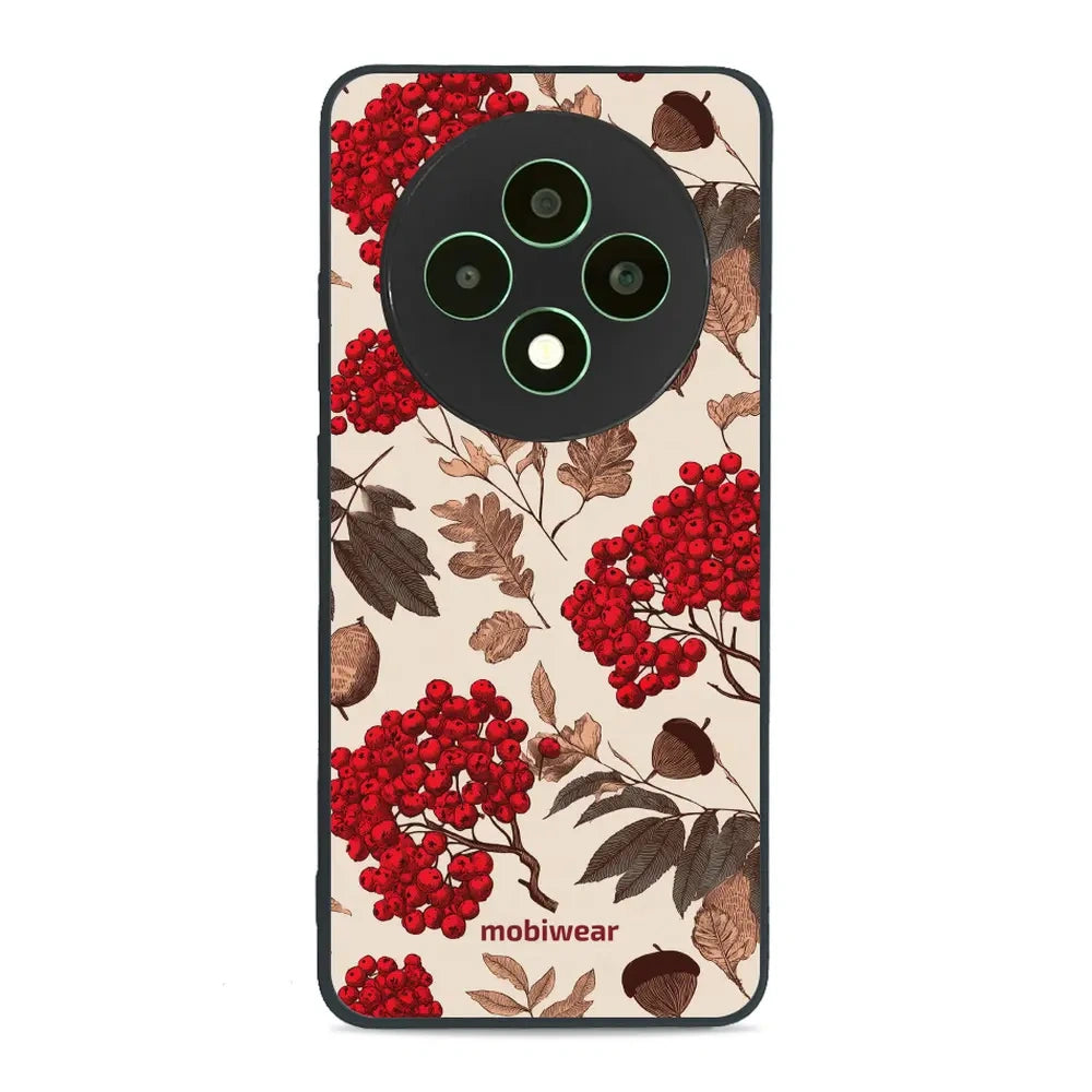 Handyhülle für OPPO Reno12 F, Mobiwear Glossy Case, Vogelbeeren auf Ecru