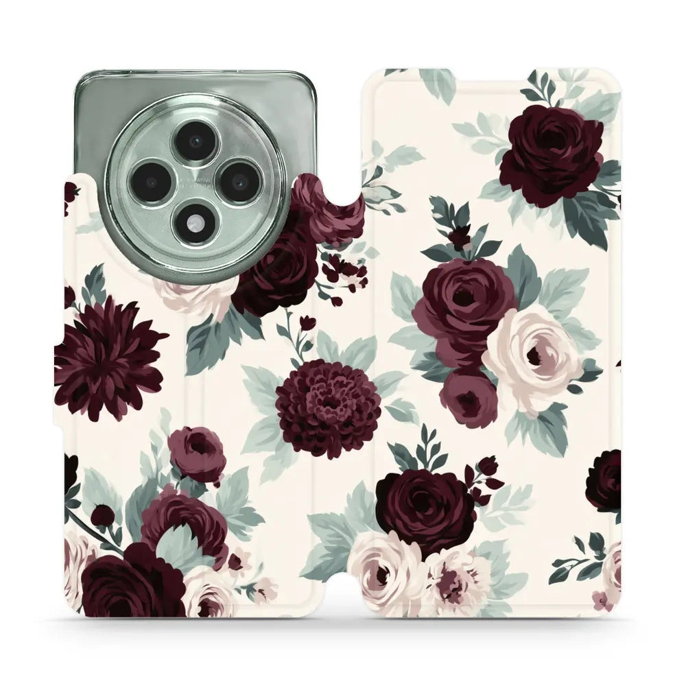 Handyhülle mit klappe für OPPO Reno12 FS, Mobiwear Book, Rosen mit Salbei auf Creme
