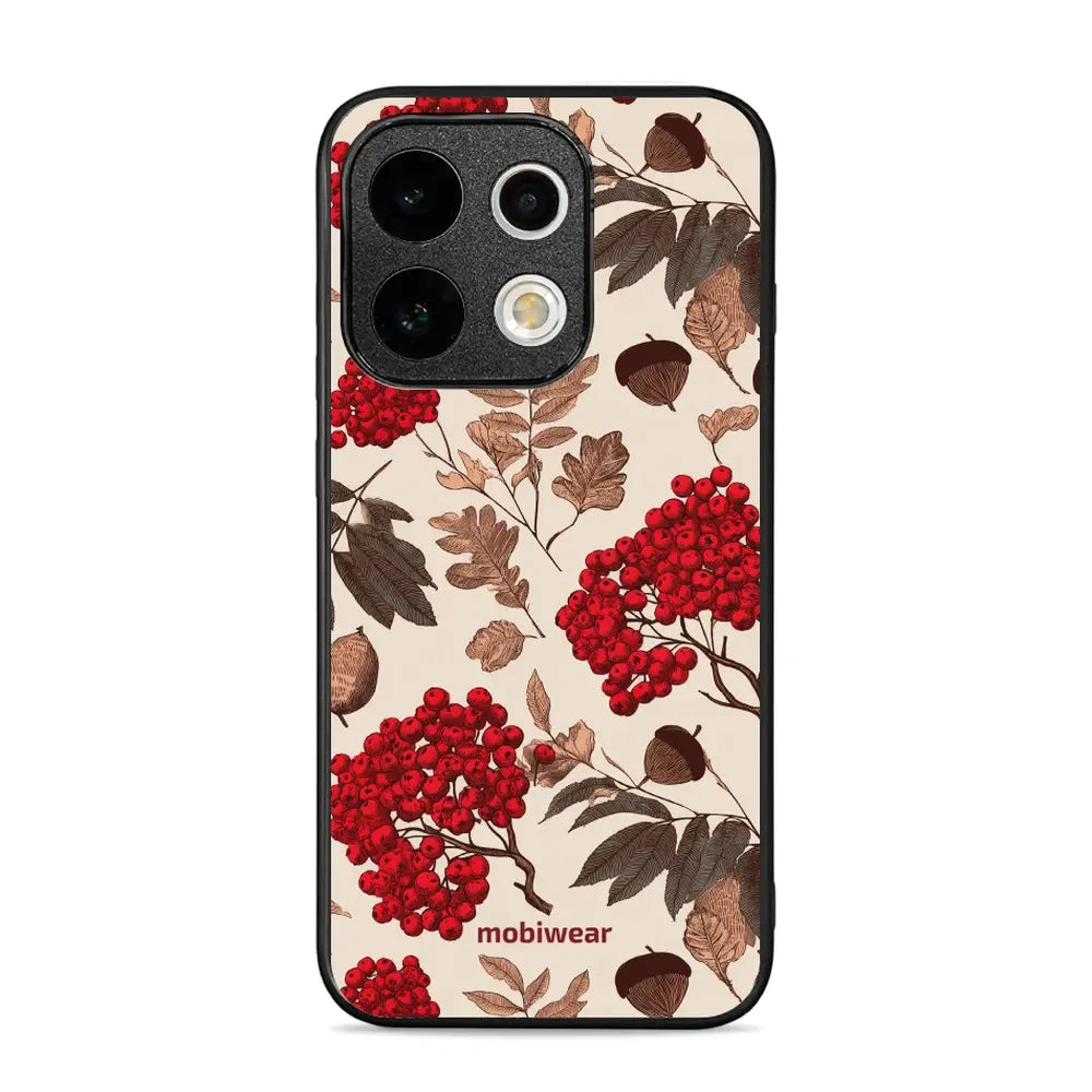 Handyhülle für OPPO Reno16 F, Mobiwear Glossy Case, Vogelbeeren auf Ecru