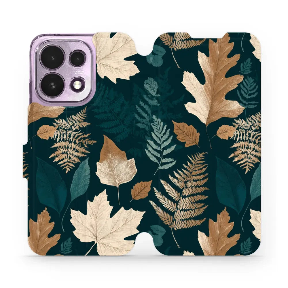 Handyhülle mit klappe für OPPO Reno16 F, Mobiwear Book, Herbarium aus Blättern und Farnen