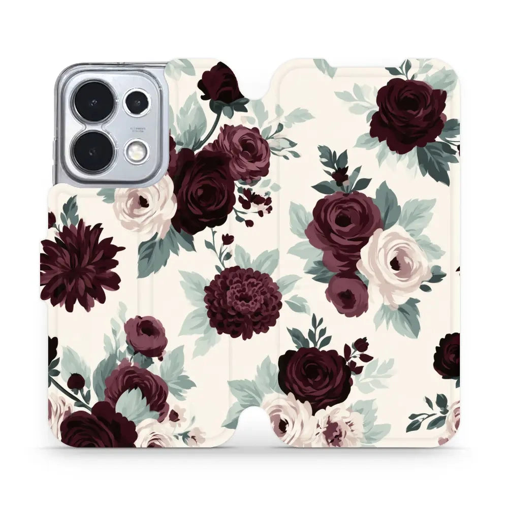 Handyhülle mit klappe für OPPO Reno16 Pro, Mobiwear Book, Rosen mit Salbei auf Creme