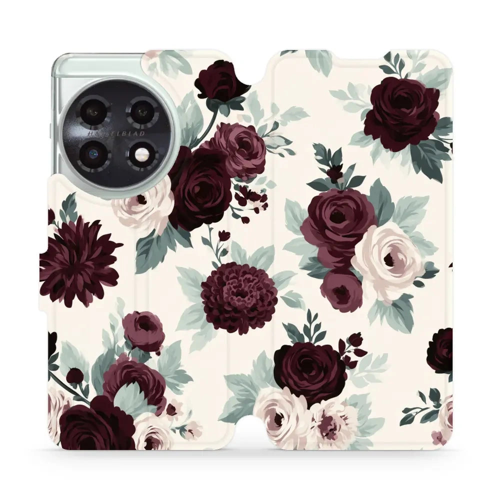 Handyhülle mit klappe für OnePlus 11, Mobiwear Book, Rosen mit Salbei auf Creme
