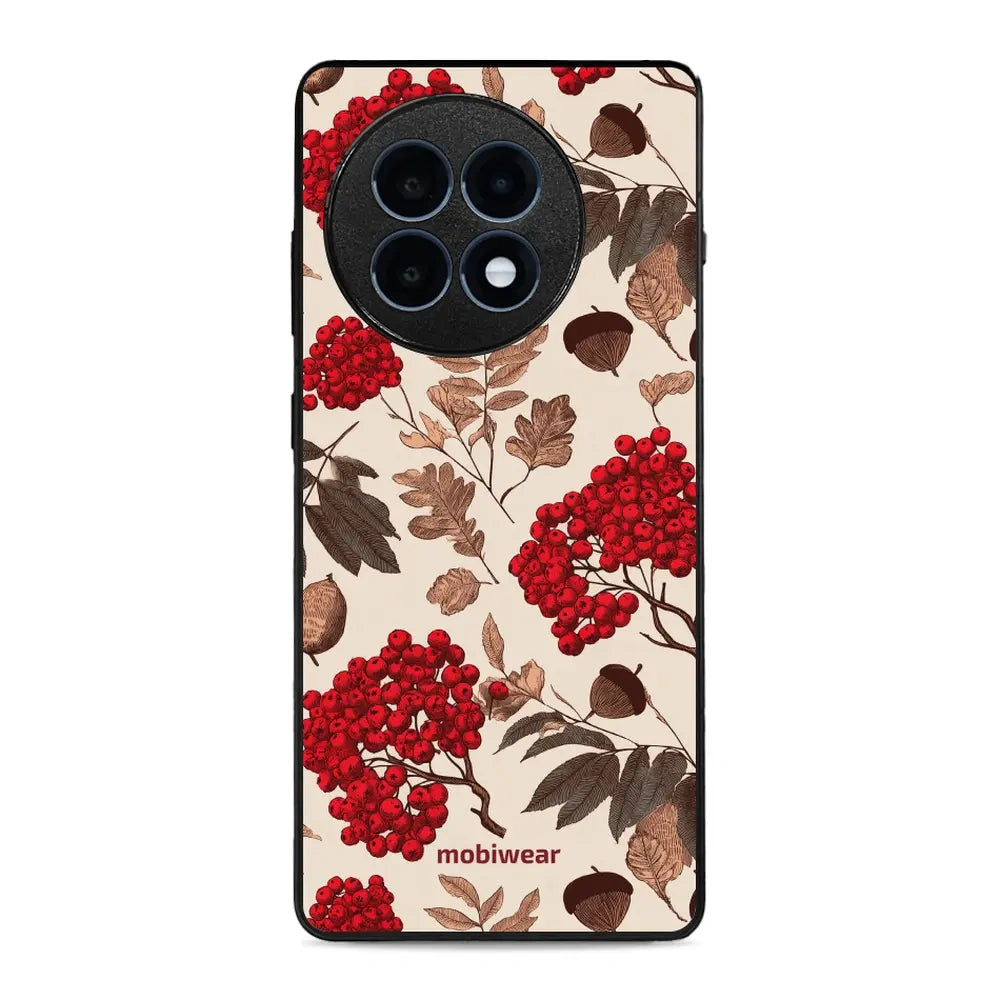 Handyhülle für OnePlus 13R, Mobiwear Glossy Case, Vogelbeeren auf Ecru