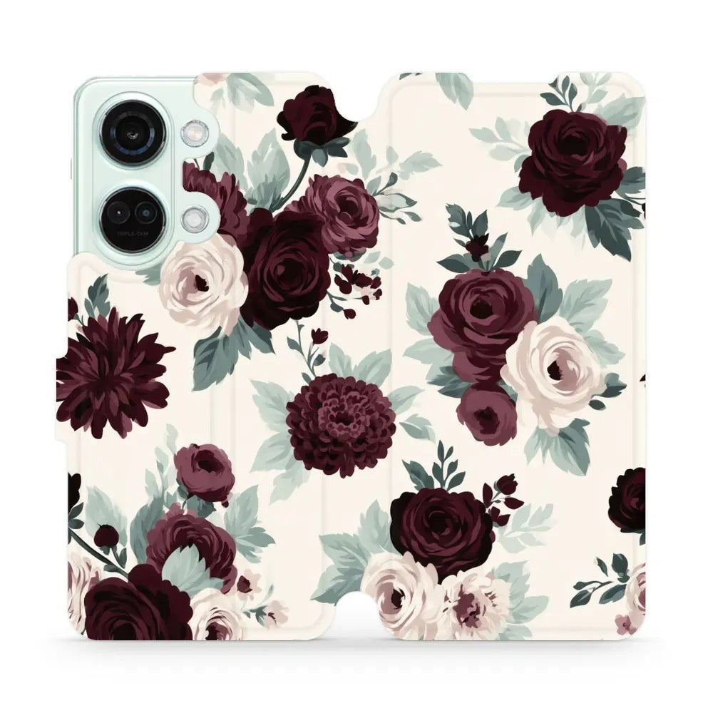 Handyhülle mit klappe für OnePlus Nord 3, Mobiwear Book, Rosen mit Salbei auf Creme