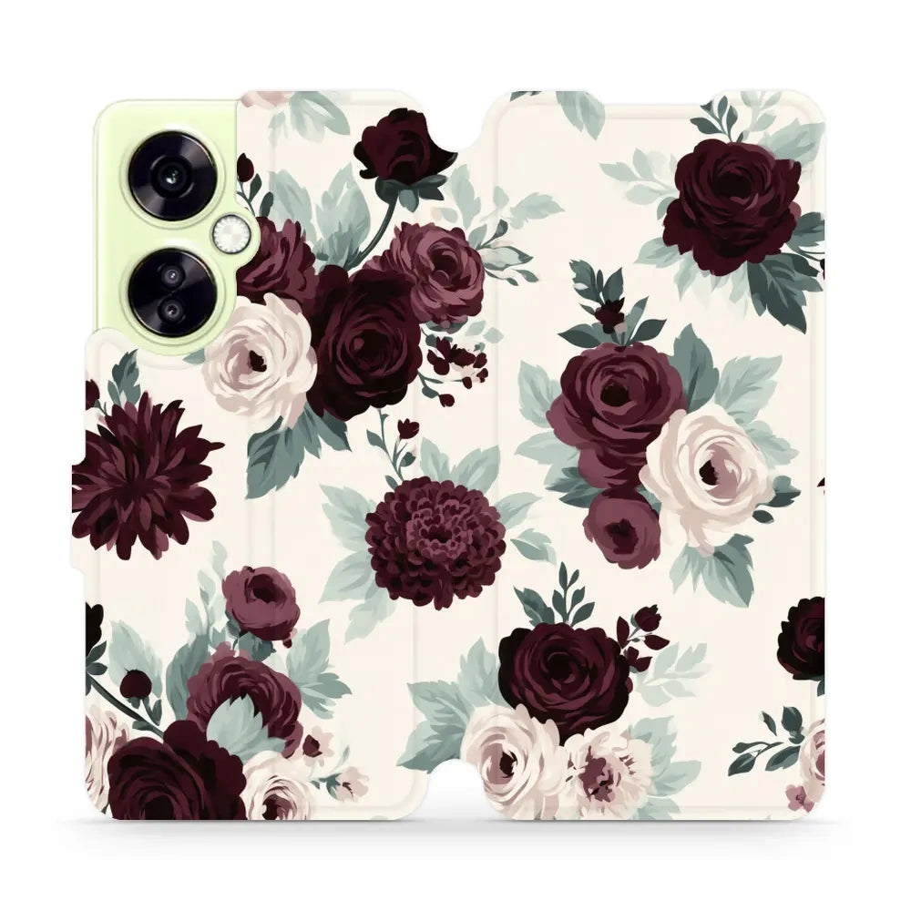 Handyhülle mit klappe für OnePlus Nord CE 3 Lite, Mobiwear Book, Rosen mit Salbei auf Creme