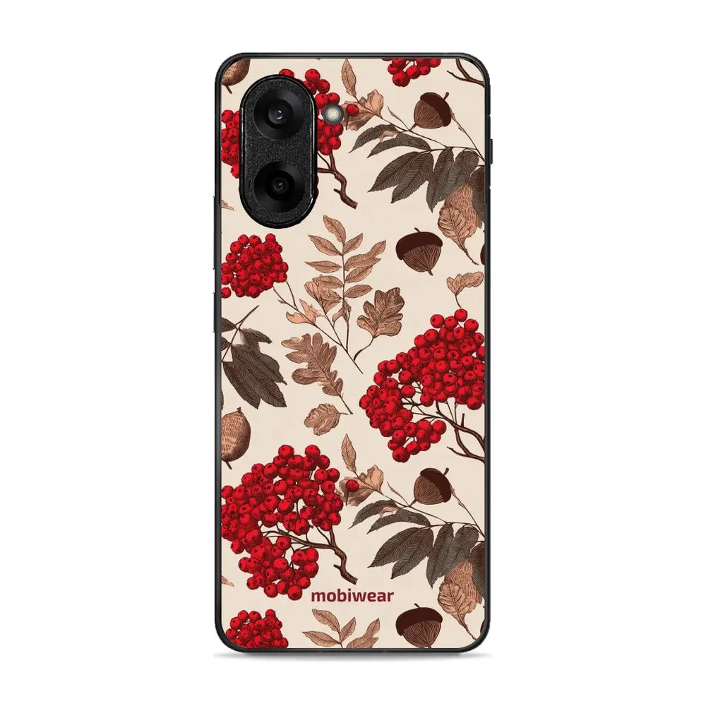 Handyhülle für OnePlus Nord CE5 5G, Mobiwear Glossy Case, Vogelbeeren auf Ecru